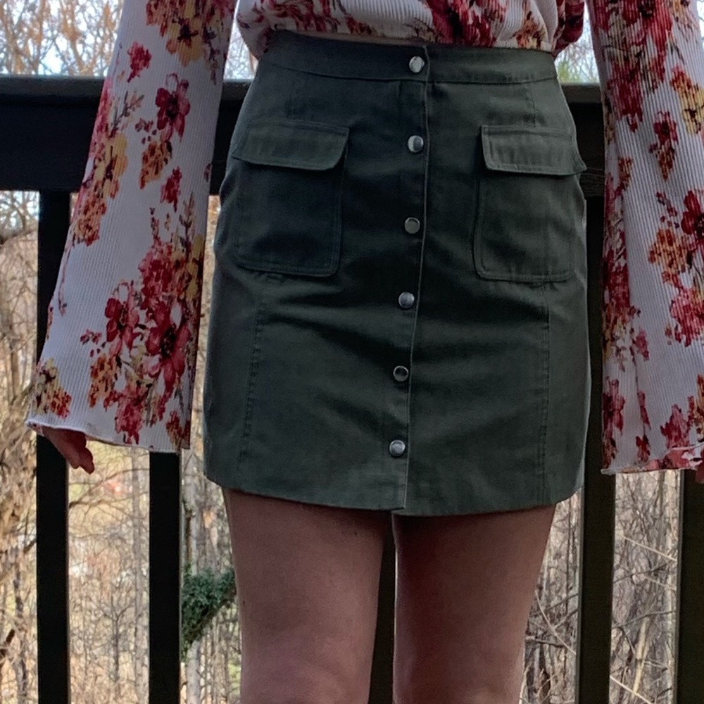 Army Green button up skirt